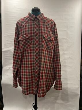 Outdoor Life Plaid Flannel Shirt Men XXL Heavyweight Pearl Snap Western Red Gray